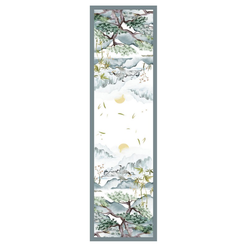 Runner 100% lino decorato con paesaggio giapponese, dimensioni 170 x 45 cm, made in Italy